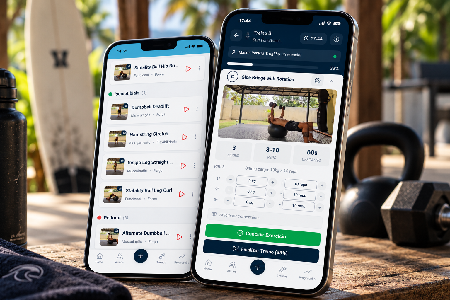 Conceptual app interface showing workout guidance and progress tracking